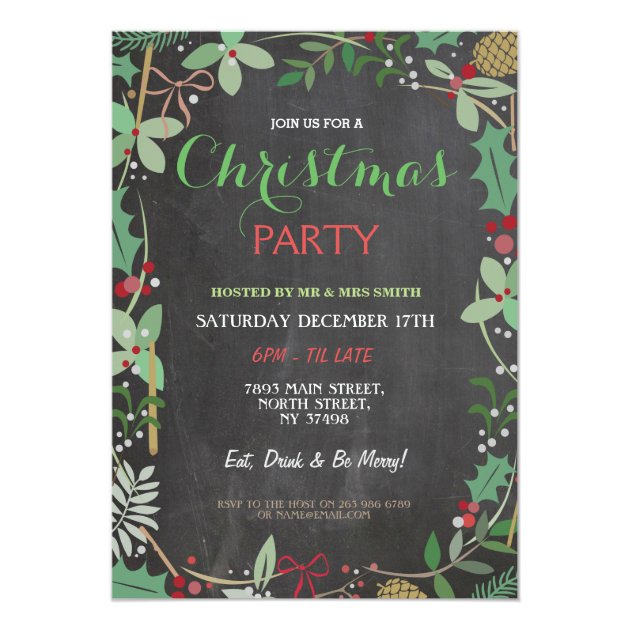 Merry Christmas Party Chalk Mistletoe Xmas Invite
