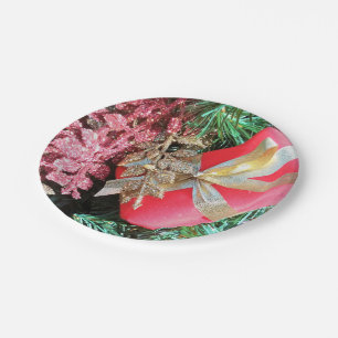 Merry Christmas Party Gifts Green Red Paper Plates