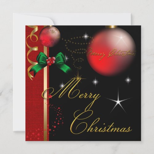 Merry Christmas Party Gold Red Black Xmas Glitter Invitation
