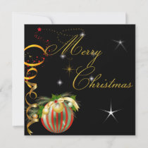 Merry Christmas Party Gold Red Black Xmas Glitter Invitation