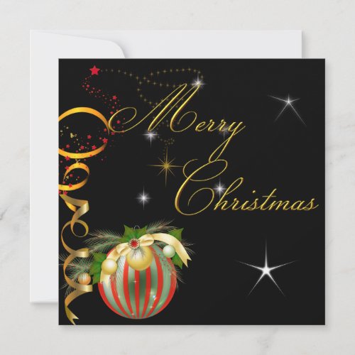 Merry Christmas Party Gold Red Black Xmas Glitter Invitation