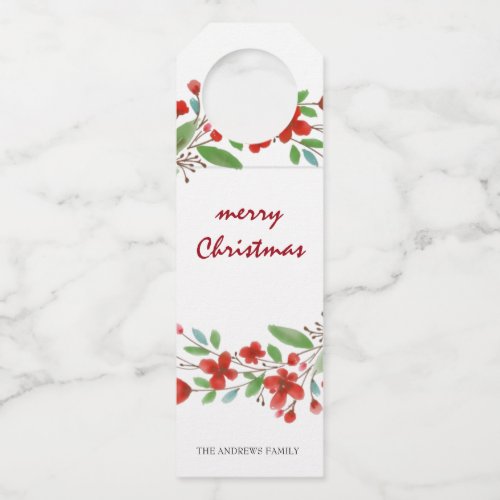 Merry Christmas Party Greenery Red Wreath Custom Bottle Hanger Tag