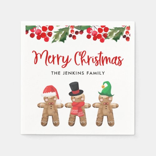 Merry Christmas Party Holly Paper Napkins
