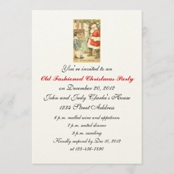 Merry Christmas Party Invitations Vintage Santa by stampgallery at Zazzle