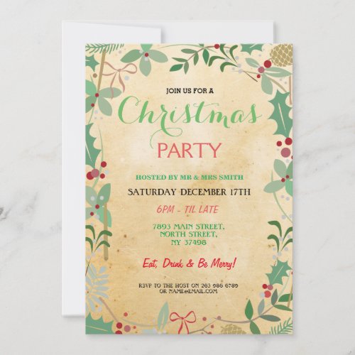 Merry Christmas Party Mistletoe Xmas Holly Invite