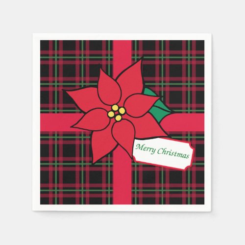 Merry Christmas Party Poinsettia Paper Napkins