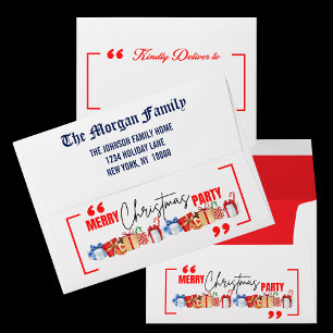 Merry Christmas Party, Red Blue White Christmas Envelope