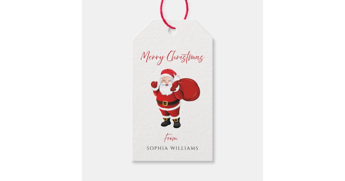 Merry Christmas Party Santa Family Name Gift Tags | Zazzle