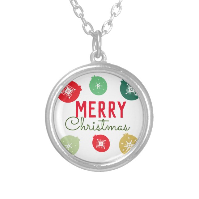 Merry Christmas Party Snowflakes Ornament    Silver Plated Necklace (Front)