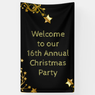 Merry Christmas Party Welcome Text Black Gold Banner
