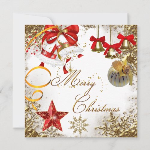 Merry Christmas Party White Gold Red Xmas Snow Invitation