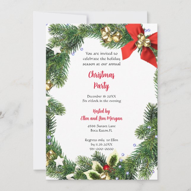 Merry Christmas Party with Holiday Greenery  Invitation (Front)