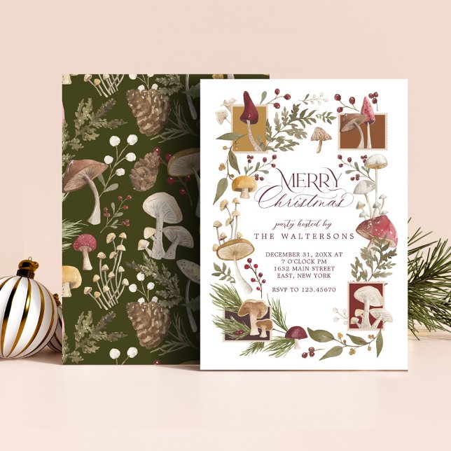 Merry Christmas Party Woodsy Woodland Mushroom Invitation (Merry Christmas Party Woodsy Woodland Mushroom Invitation)