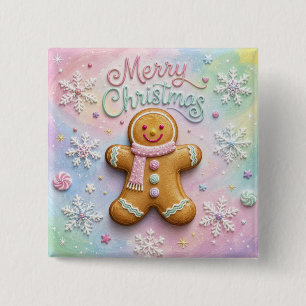 Merry Christmas Pastel Gingerbread Man Snowflakes Button