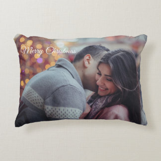 Merry Christmas Pastel Love Romantic Couple Photo Accent Pillow