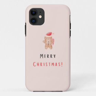Merry Christmas Pastel Pink Gingerbread iPhone 11 Case