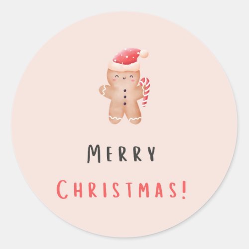 Merry Christmas Pastel Pink Gingerbread Classic Round Sticker