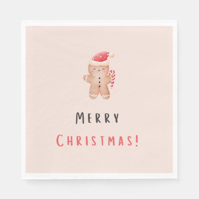 Merry Christmas Pastel Pink Gingerbread Napkins (Front)
