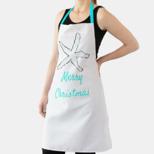 Merry Christmas Pastel Teal Blue Starfish Cute Apron