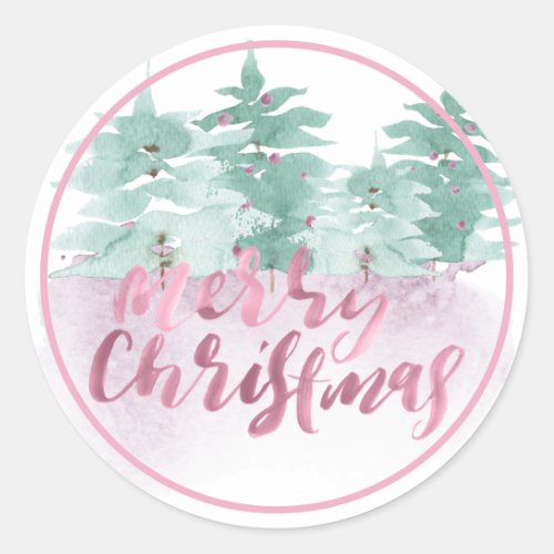 Merry Christmas Pastel Watercolor Holiday Classic Round Sticker