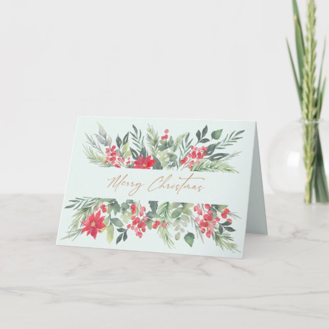 Merry Christmas, pastel watercolours folded Card (Front)