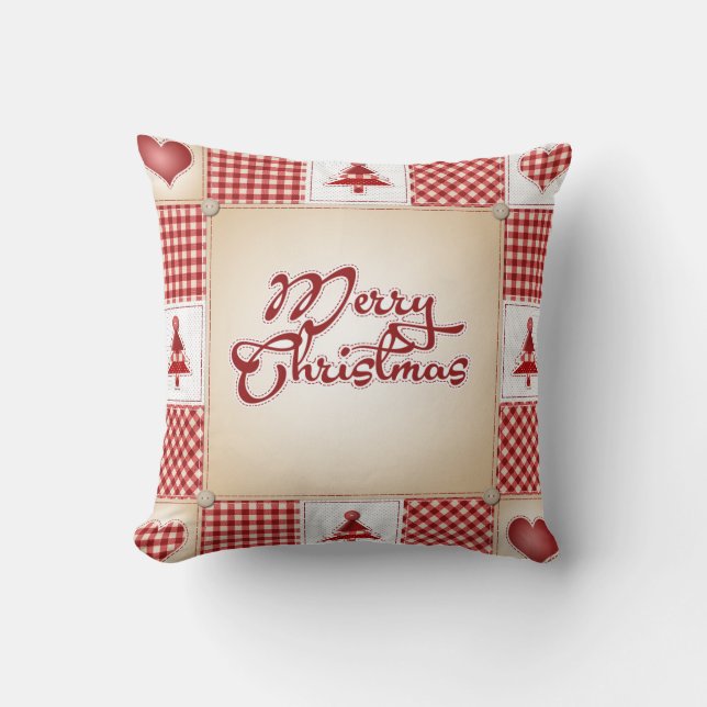 Merry Christmas Patchwork Pillow (Front)