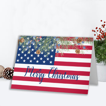 Merry Christmas Patriotic Usa American Flag  Holid Holiday Card by BlackDogArtJudy at Zazzle