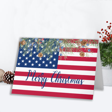 Merry Christmas Patriotic Usa American Flag  Holid Holiday Card