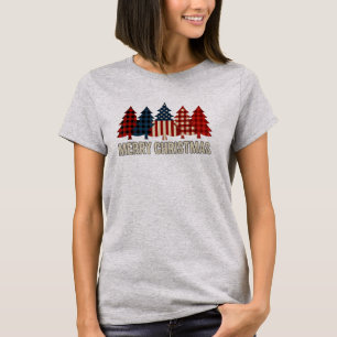 Merry Christmas Patriotic USA Flag Tree Xmas T-Shirt