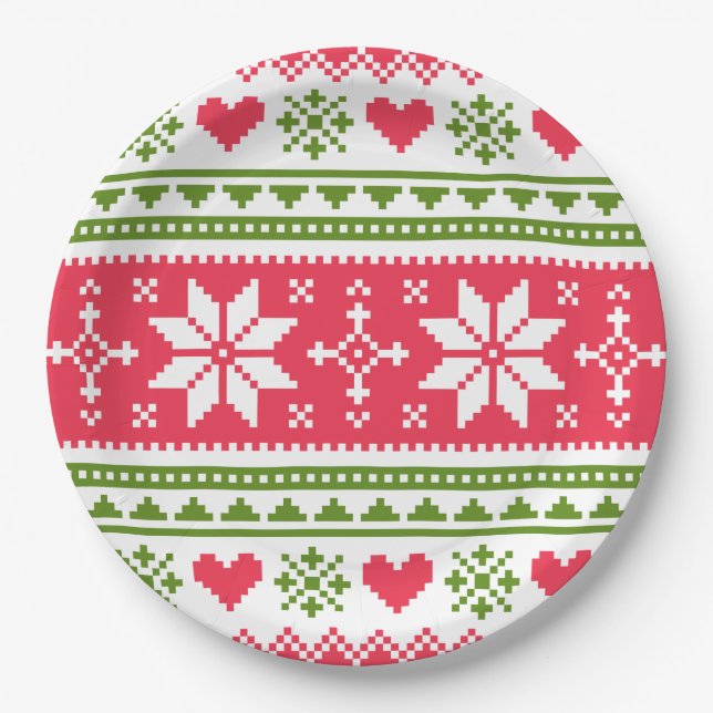 Merry Christmas pattern 3 Paper Plates (Front)