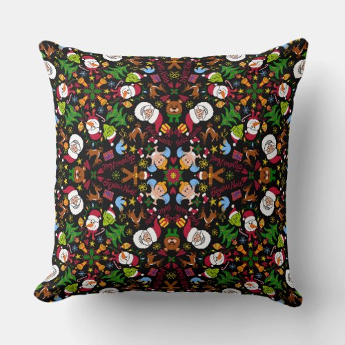 Merry Christmas pattern design as a Doodle world Throw Pillow