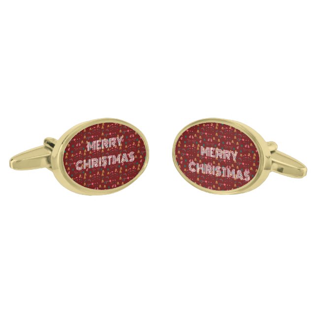 Merry Christmas Pattern Elegant Cufflinks (Angled)