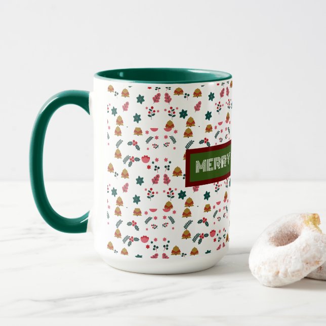 Merry Christmas Pattern Elegant Mug (With Donut)