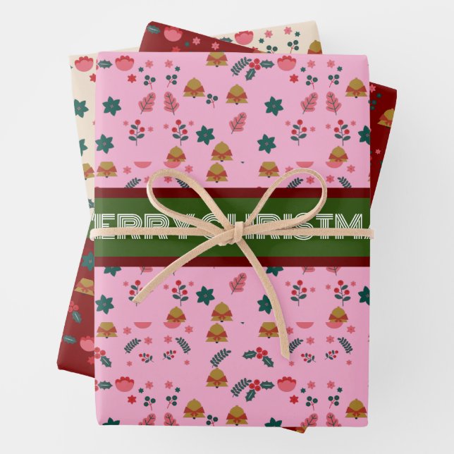  Merry Christmas Pattern Elegant  Wrapping Paper Sheets (In situ)