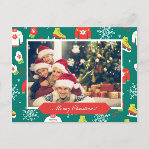 Merry Christmas Pattern Family Photo Christmas Postcard