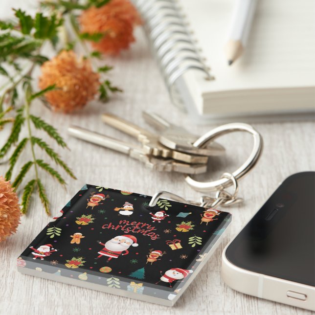Merry Christmas Pattern Keychain (Front Right)
