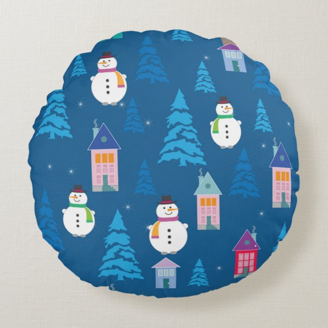 Merry Christmas Pattern Round Pillow (Front)