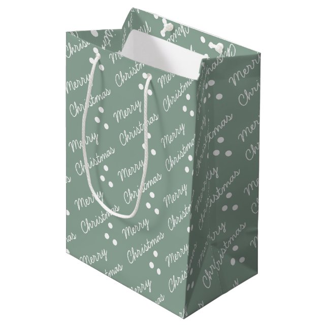 Merry Christmas Pattern Sage Green Medium Gift Bag (Front Angled)