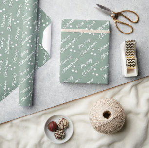 Merry Christmas Pattern Sage Green Wrapping Paper