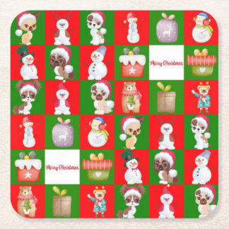 Merry Christmas pattern Square Paper Coaster