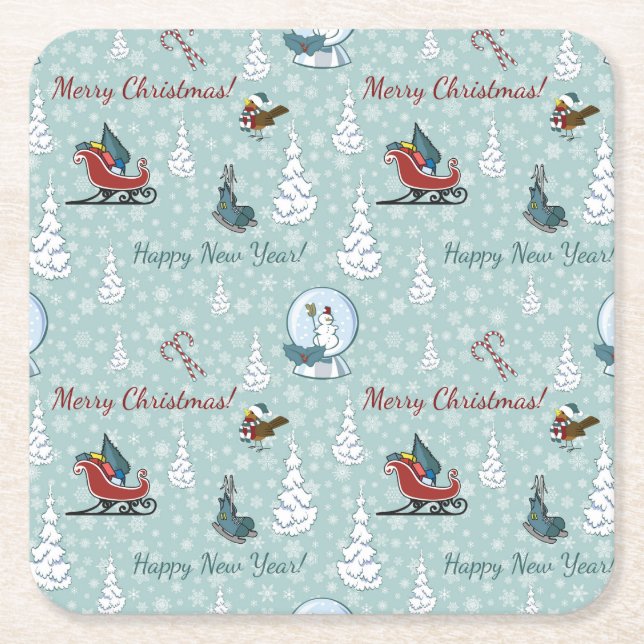 Merry christmas pattern square paper coaster (Front)