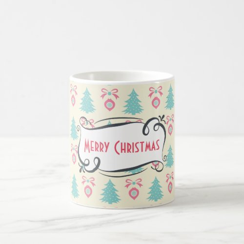 Merry Christmas Pattern with Trees Baubles  Bows Coffee Mug