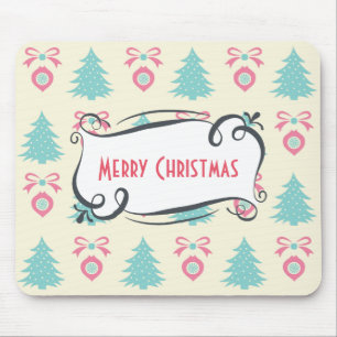 Merry Christmas Pattern with Trees Baubles & Bows Mouse Pad
