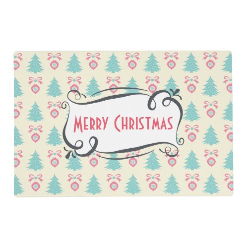 Merry Christmas Pattern with Trees Baubles  Bows Placemat