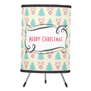 Merry Christmas Pattern with Trees Baubles & Bows Tripod Lamp