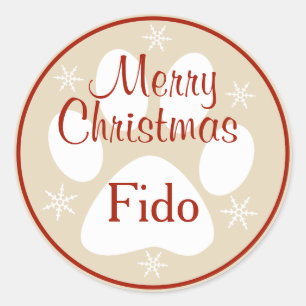 Merry Christmas Paw Print Snowflakes Pet's Name Classic Round Sticker