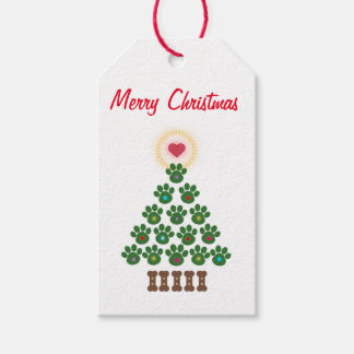 Merry Christmas Paw Print Tree Gift Tag