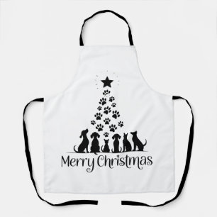 Merry Christmas Paw Tree Dog Lover Cat Lover Mom Apron