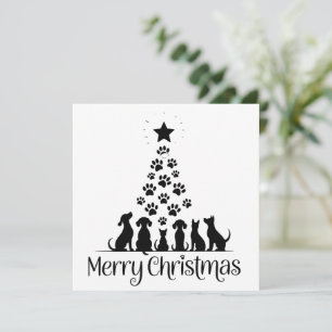 Merry Christmas Paw Tree Dog Lover Cat Lover Mom Holiday Card