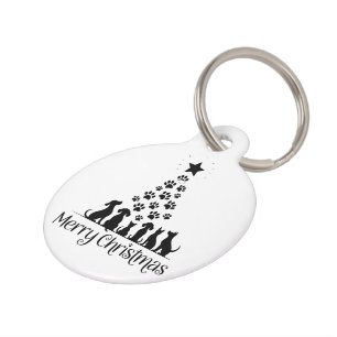 Merry Christmas Paw Tree Dog Lover Cat Lover Mom Pet ID Tag